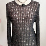 Anthropologie  Pilcro Green Metallic Crochet Sweater Boho Holiday Artsy Small Photo 0