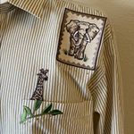 Vintage Blouse Womens Small Striped Elephant Embroidered Giraffe Rhinestones White Photo 2