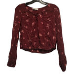 Hollister Floral Lace Up Long Sleeve Crop Top Blouse Maroon XS Photo 0