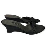 Hype Black Satin Leather Bow Front Wedge Sandal Size 7 Photo 99