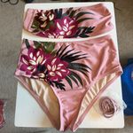 Kona Sol Kona‎ Sol 2 Piece High Waist Bikini Swimsuit Pink Hawaiian Floral M Photo 0