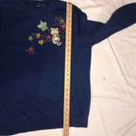 Granny Sweatshirt Size M Cat Embroidered Blue Floral Sparkle Long Sleeve Cottage Size M Photo 6