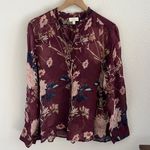 Lucky Brand  Ruffled Floral Print Button Up Shirt Chiffon Semi Sheer Large Photo 1