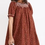Madewell Rusted Burgundy Red Embroidered Tie Puff Sleeve Babydoll Dress Photo 0
