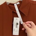 OAK Boutique Brand Silk Button Up Blouse Extended Gun Flap Blouse Oxblood Size S Orange Photo 8