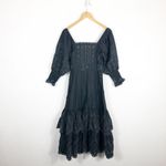 Love Shack Fancy  Toulon Midi Dress Size 4 Black Embroidered Puff Sleeves Bohemian Photo 13