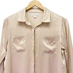 Garnet Hill 100% Silk Blouse Button Front Long Sleeve in Champagne Taupe Size 4 Photo 6