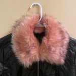 Ci Sono Faux Black Leather Faux Fur Pink Collar Biker Moto Jacket Women’s Small Photo 2