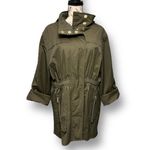 Antonio Melani Olive Green Erin Trench Coat Hooded Gold Zip Utility Outside XL Photo 4