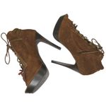 N.Y.L.A. Sabie Brown Suede Tassel Booties Peep Toe Lace Up Ankle Boots 7.5 Boho Photo 5