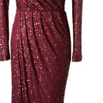 Ivy City Co Sequin Starstruck Long Sleeve Midi Dress Wine Formal Size XS Red Photo 0