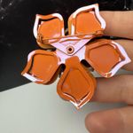 Retro Orange Enamel Metal Flower Brooch Pin AB Aurora Borealis Rhinestone Photo 1