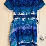 J.‎ Stevens Tropical Print Dress Floral Leafy Pattern Short Sleeve Size 8 Blue Photo 0