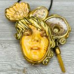 Hand made vintage unique face jewelry necklace accessory unique / whimsical Brown Photo 1