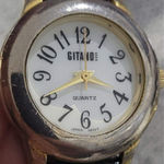 Gitano Quartz Watch Gold Tone Bezel White Dial Black Genuine Leather‎ Band Photo 0