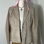 American Vintage Vintage 90s Cream Beige Genuine Leather Suede Button Blazer Coat Womens Medium Photo 0