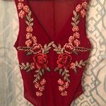 Luxxel 🌹💋 Red Mesh Flower Embroidered Bodysuit Photo 0