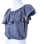 Free People  We The Free Love Letter Off Shoulder Ruffle Top Stone Washed Blue XS Photo 3