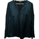 Calvin Klein  Dark Green V-Neck Long Sleeve Blouse Photo 0