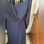 Dessy off the shoulder midnight navy puff sleeve maxi dress size 14 Blue Photo 13
