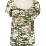 Style & Co Small Top On/Off Shoulder Camo Ruffled Scoop Neck Stretch Green Multi Photo 0