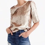 J. Crew Women’s Top Sequin Black Ribbon Zip Back Closure Gold MSRP $148 Size 8 Photo 0