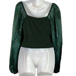 Oddi Oddy Womens Sheer Puff Sleeve Boned Ribbed Green Top Shirt Blouse NWT Size Large Photo 8