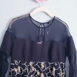 Mary D'aloia Black Long Sleeve Mesh Embroidered Applique Dress Size 4 Photo 4