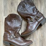 Embroidered Pointed Toe Bronze Embellishment Dark Brown Heeled Cowboy Boots Sz 9 Photo 1