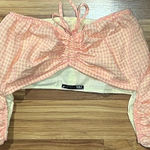 ZARA Gingham Puff Sleeve light pink and light yellow top Size L Photo 0