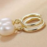White Pearl Dangle Drop Earrings for Women Gold Photo 2