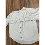 ZARA NWOT TRF Blouse Sz XSmall Linen Blend Puff Sleeve Iridescent Shell Buttons Photo 8