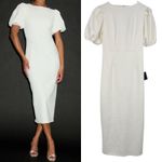 Lulus  Simply Beloved Puff Sleeve Bodycon Midi Dress White Size M Bridal Wedding Photo 1