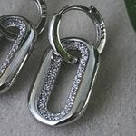 Silver White Gold Filled Link Huggie Hoop Earrings Photo 1