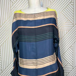 Apiece Apart Long Tunic Top Side Slits Coverup Colorful Striped Navy Blue Size 0 Photo 5