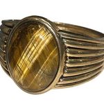 Large Vintage Tiger’s Eye Center Stone Gold Tone Cuff Bracelet Gold Photo 8