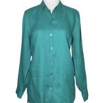J. Jill Love Linen Essential Shirt Button Up Long Sleeve Green Turquoise Large L Photo 0