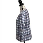 Chico's  Crochet-Detail Gingham Linen Popover Top Beach Boho Modest Mature Prep 0 Photo 3