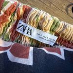 ZARA  Womens Ruffled Top Shirt Linen Blend Tropical S Multi-Color Photo 5