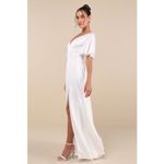Lulus NWT Elegant Confidence White Satin Flutter Sleeve Cutout Maxi Dress Size M Photo 6