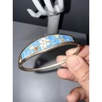 VTG Alpaca Mexico Sterling Silver Bangle Bracelet Abalone Blue Flower Inlay 7" Photo 4