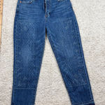 Lucky Legend Drew Mom High Rise Taper Jean 4/27 Denim Paisley Studded Frayed Hem Blue Photo 0