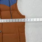 Patagonia  Womens Bivvy Down Vest Hooded Puffer Brown Blue Snap Front Sz S READ Photo 1
