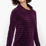 Talbots Luxe Velour Cowlneck Pullover Top Size Large Purple Candy Cane Stripe Photo 0