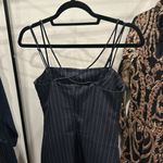 Elodie  Navy White Pinstripe Strappy Mini Dress with Slit Photo 5