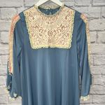 Vintage 60s Gilead Nylon Nightgown Lace High Neck Key Hole Size S Blue 56" Long Photo 1