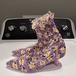 Amy Crookes Marte Purple Yellow Floral Print Ankle Boots Pointed Toe IT 37/US 7 Photo 4