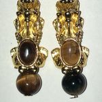 Gold Tone Feng Shui Tiger's Eye Beaded Pixiu Dragon Earrings Photo 2