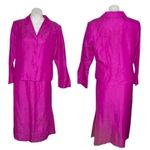 I.S.C. Petite Fuchsia Skirt Suit Silk Linen Embroidered Straight Skirt Size PL Pink Photo 11