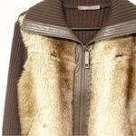 Vintage 90s UK Size 12 Brown Lambs Leather Wool Blend Ribbed Full Zip Jacket Photo 1